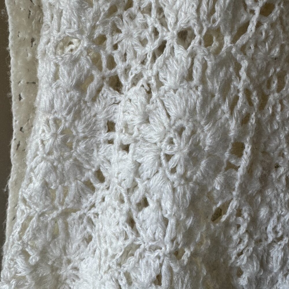 Handmade Crochet Shawl Wrap Ivory Fringe Boho Cottagecore - Picture 8 of 10